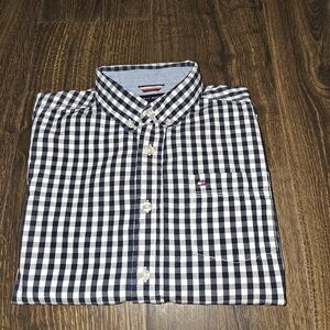 Tommy Hilfiger Boys Long Sleeve Button Up Blue Plaid Shirt Size 12/14